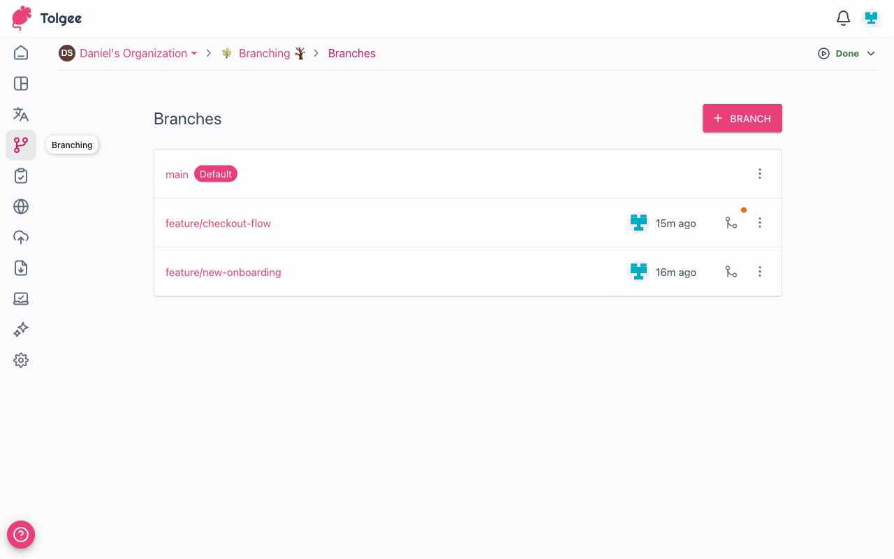 Branches list with multiple branches